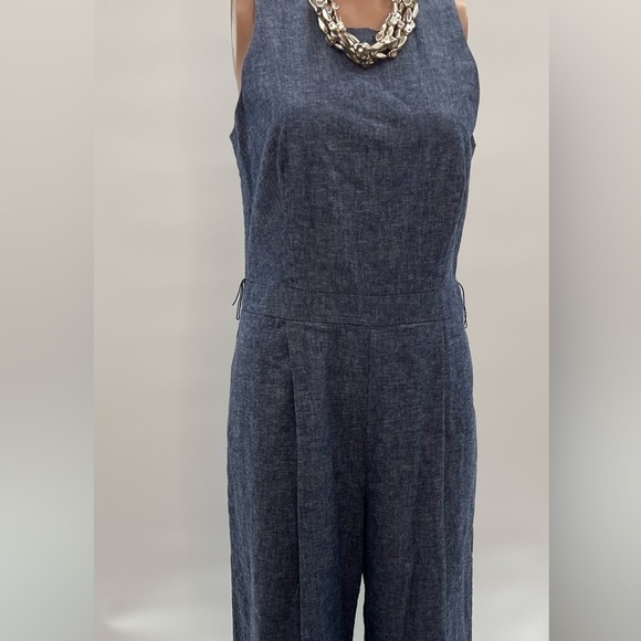 Banana Republic Factory Blue Linen Blend Chambray Wide Leg Cropped Jumpsuit Sz4 - Picture 3 of 4